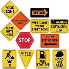 Construction Party Supplies for Boys – 12 Piece Set with Truck Signs & Cutouts