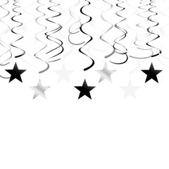 30 PCS Black White Silver Hanging Swirl Decorations Star Cutouts Plastic