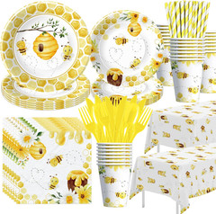 YJRJSC Bee Baby Shower Decorations Tableware – Bee Birthday Party Supplies, Pape