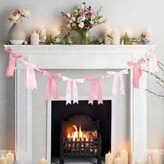 Pink Bow Garlands Banner Decoration, 2 Strings 16PCS Pre-Strung Satin Ribbon …