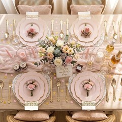 Festive Pink Plastic Plates with Gold Cutlery – 175 Pieces