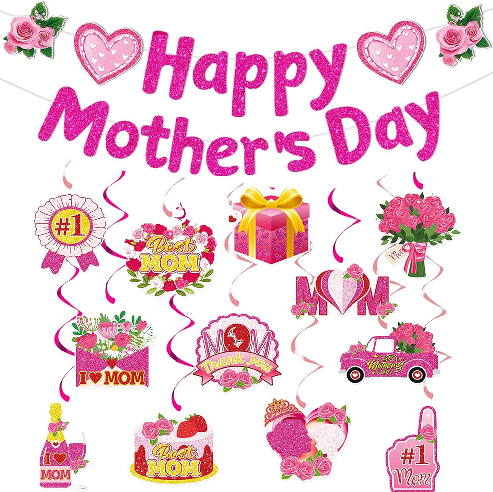 26Pcs Mother’S Day Decorations, Mother’S Day Decor Includes Glitter Happy Mother