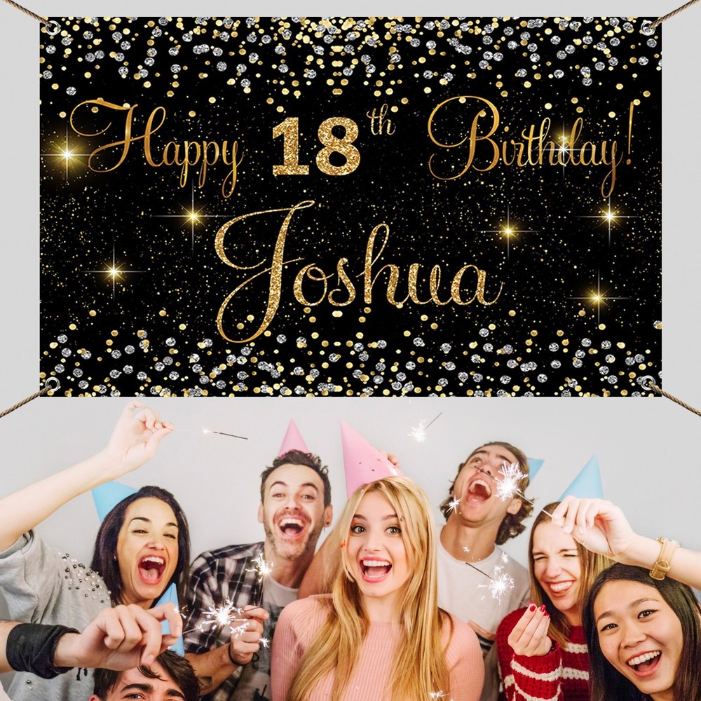 Happy Birthday Backdrop Background Banner Any Name, Age Fabric Party Decoration