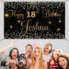 Happy Birthday Backdrop Background Banner Any Name, Age Fabric Party Decoration