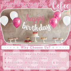 Pre-Strung Pink and Silver Happy Birthday Banner Decorations, Glitter Birthday G