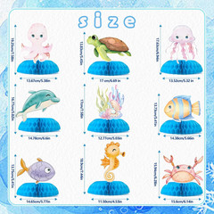 9 Pcs Ocean Animal Table Honeycomb Centerpieces, Ocean Theme Happy Birthday Part