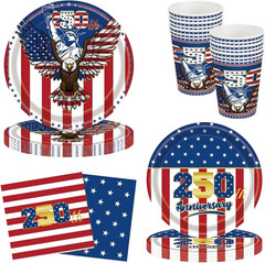 100 Pcs 250 Anniversary USA Decorations Party Supplies Set with 4th of July P…
