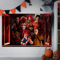 Halloween Horror Backdrop Banner Decorations, Fabric Scary Birthday Party