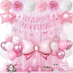 Whimsical Pink and White Bow Decorations for Girls’ Birthdays & Showers