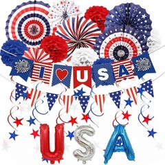 Patriotic Decorations Set, Red White Blue Paper Fans for Memorial Day Party