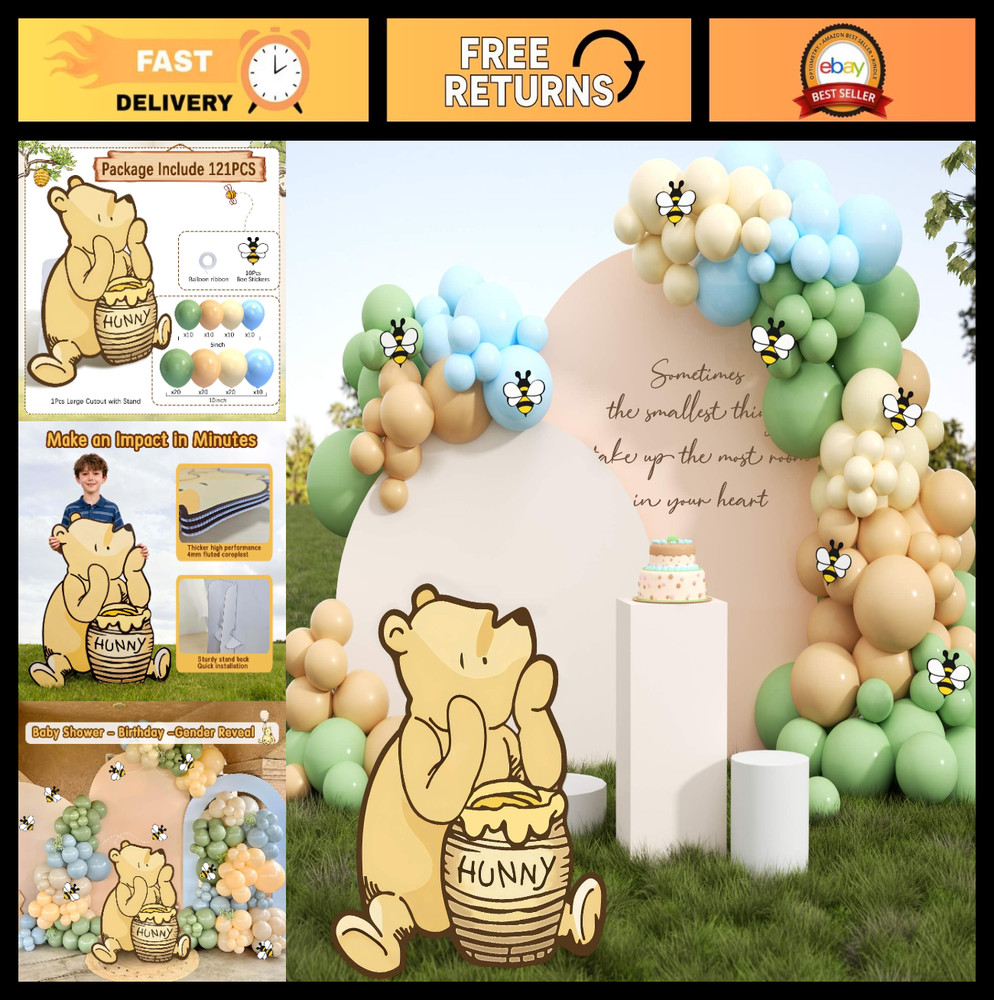 Neutral Winnie Bear Baby Shower & Birthday Decorations – Large Cutout Prop, Ball