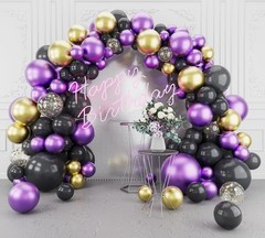 Guirnalda De Globos Metalicos Morado Oro Y Negro Para Fiesta De Navidad