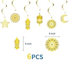 6PCS Gold Star Moon Ramadan Eid Holiday Decoration Spiral Charms