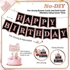 18th Birthday Decorations for Girls,52Pcs PRE-STRUNG Rose Gold Black Party Se…