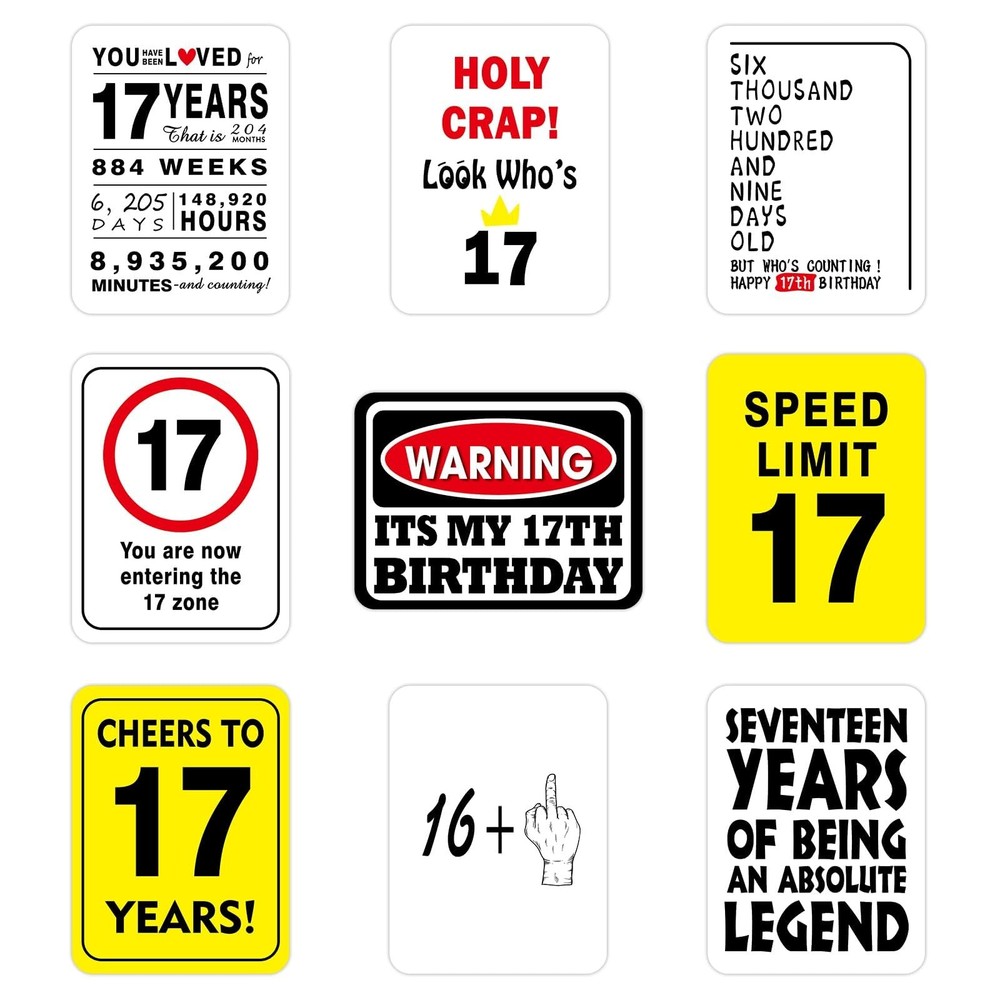 17th Birthday Party Decorations – 9PCS Wall Signs Funny Tags for Teenagers 17…