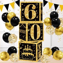 60th Birthday Decorations Boxes for Men- 3PCS Black Gold Happy 60th Birthday …