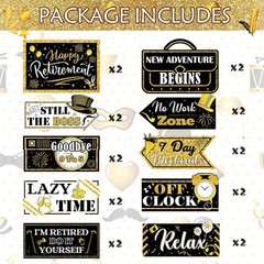 20 Pcs Retirement Party Decorations Black and Gold Happy Retirement Banner Sign