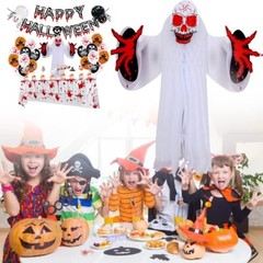 Spider and Skull Ghost Tablecloth & Cake Topper Set Halloween Party Decorations