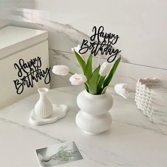 Black Glitter Double Sided Happy Birthday Table Centerpiece Topper Sticks 12PK