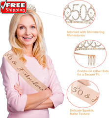 50Th Birthday Decorations for Women, 50Th Birthday Crown and Sash, Rose Gold Hap