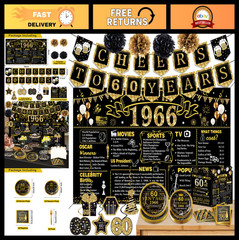 60th Birthday Party Decorations Set, 103 PCS Vintage 1966 Decor for 24 Guests, B