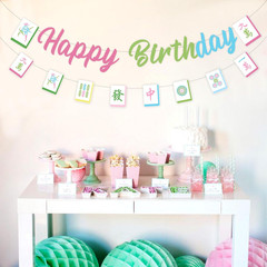 Mahjong Party Decorations, Mah Jong Happy Birthday Banner for Birthday Party Sup