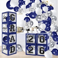 Class of 2026 Blue Graduation Decorations Balloon Arch Kit 4 Balloons Boxes GRAD