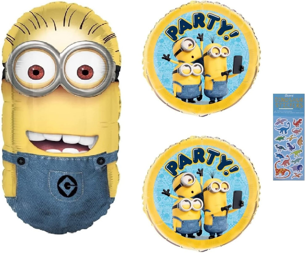 Birthday Party Balloon Set Minions Style Foil Balloons Stickers Party Decor Kit