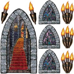 Stairway Window Torch Castle Halloween Party Wall Decoration Insta-Theme Props