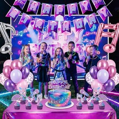 Kpop Theme Birthday Party Decorations Set with Banner, Backdrop, Balloons, Ta…