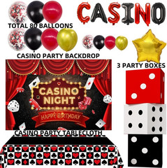Casino Theme Birthday Party Decorations Party Backdrop, Foil Balloons, Balloons