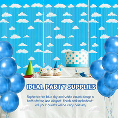 Blue Sky White Clouds Birthday Party Supplies, Clouds Theme Tinsel Foil Fringe C