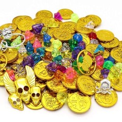 Kids Pirate Treasure Chest With 100 Gold Coins Gems Jewelry Perfect Party Favor