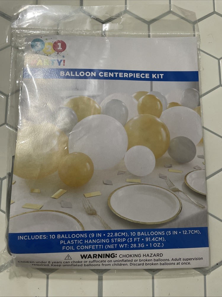 Balloon Table Runner Centerpiece Kit W/ Foil Confetti White, Gold & Silver
