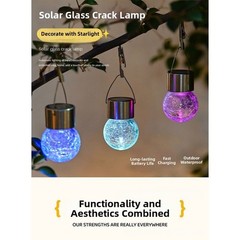 Outdoor Garden Solar Hanging Lights 2PC with Cracked Glass Shade Warm White LED
