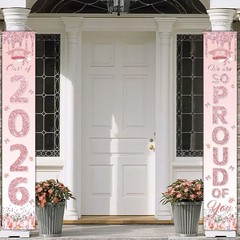 Pink Graduation Party Decorations, Rose Gold Class of 2026 Porch Sign Congrats G