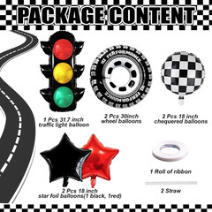 7Pcs Race Car Party Balloon Set, Traffic Light, Checkered Balloons, Tire Balloon