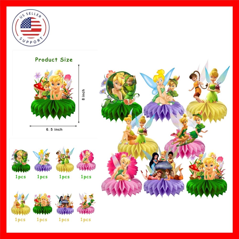 8Pcs Fairy For Tinkerbell Honeycomb Table Centerpiece,Cartoon Birthday Party …