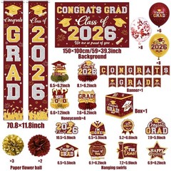 Class of 2026 Graduation Decorations Set – Maroon & Gold Banner, Backdrop, Ballo