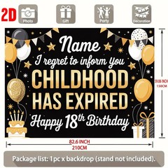 Custom Name Text 18th Birthday 2D Flat Banner Balloon Party Birthday Backdrop☋