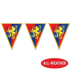 Medieval Pennant Banner 12 Feet Long Lion Crest Party Decoration Red Blue Yellow