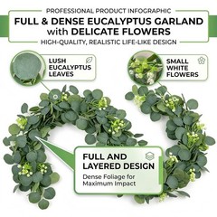 Artificial Eucalyptus Garland 4 Pack, Faux Eucalyptus Greenery Garland 6 ft,