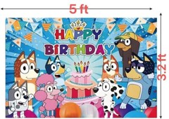 Blue Sheepdog Theme Happy Birthday Backdrop 5×3.2ft Birthday Party Decoration