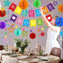 Welcome Home Decorations Welcome Home Banner with Glitter Stars Hanging Swirl…