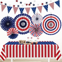 HOOSUN Patriotic 4th of July Decorations Set,9 Pcs Red White and Blue Paper Fans