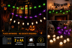 2PK Halloween LED String Lights Spider/Skull/Bat Outdoor Indoor Party Decor
