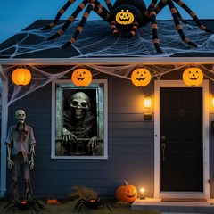 rookea Halloween Funny Skeleton Curtain Banner Spooky Window Decor Polyester