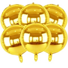 Metallic Gold Round Foil Balloons, 22″ Large 4D Sphere Mylar Balloons 6PCS, f…