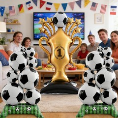 3Pcs Soccer Balloons Party, Large Standing Soccer and Gold Champion Trophy Fo…