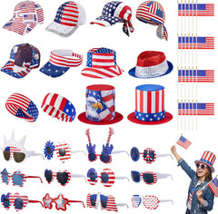 48 Pack 4Th of July Hats and Glasses Set, 12 4Th of July Hats 12 Patriotic Sungl
